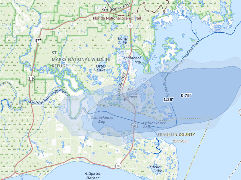 NEXRAD radar-signature map of the hail over Panacea, FL