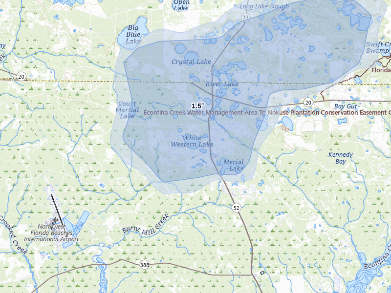 NEXRAD radar-signature map of the hail storm over Panama City, FL on Jul 8, 2026