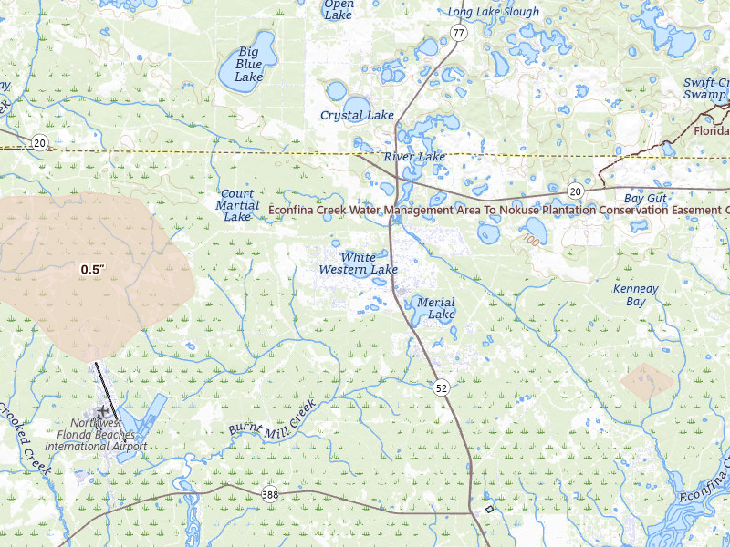 Radar-estimated hail-size map of the storm over Panama City, FL on Jul 30, 2026