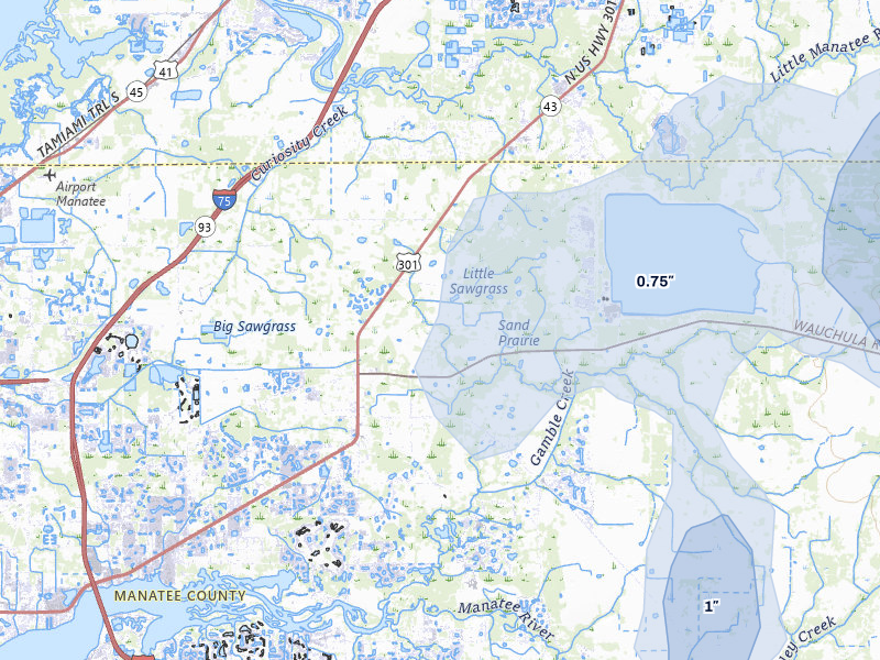 NEXRAD radar-signature map of the hail storm over Parrish, FL on Mar 5, 2026