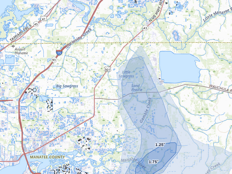 NEXRAD radar-signature map of the hail storm over Parrish, FL on Mar 25, 2026
