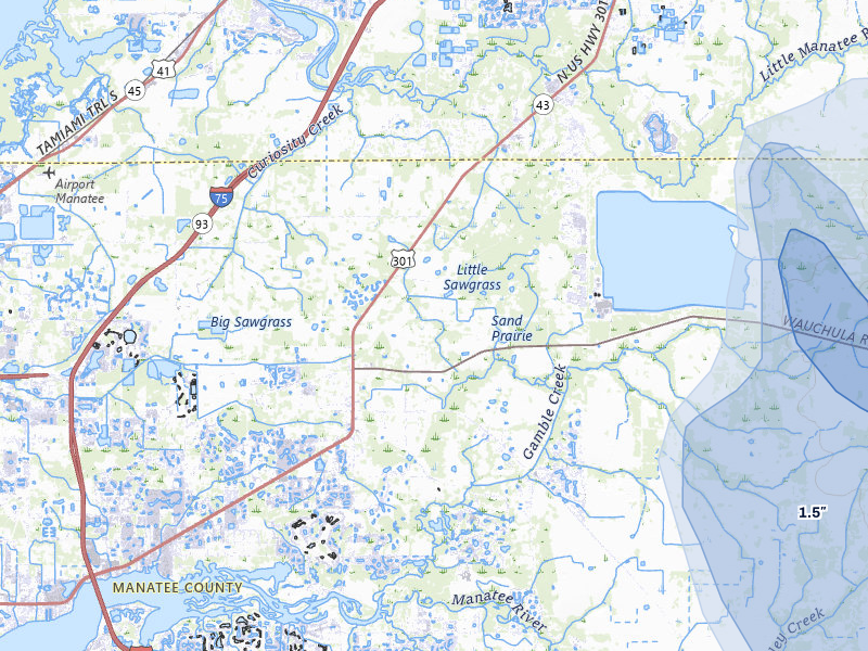 NEXRAD radar-signature map of the hail storm over Parrish, FL on Jul 10, 2026