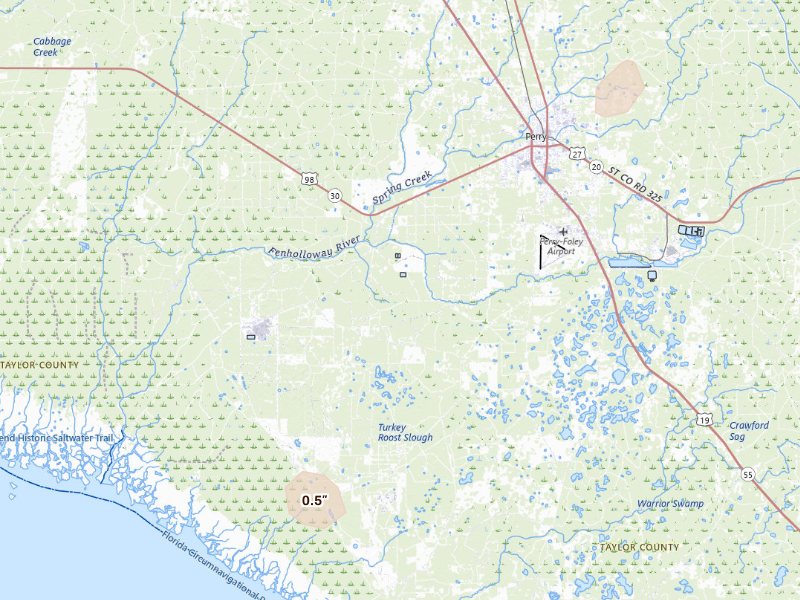 Radar-estimated hail-size map of the storm over Perry, FL