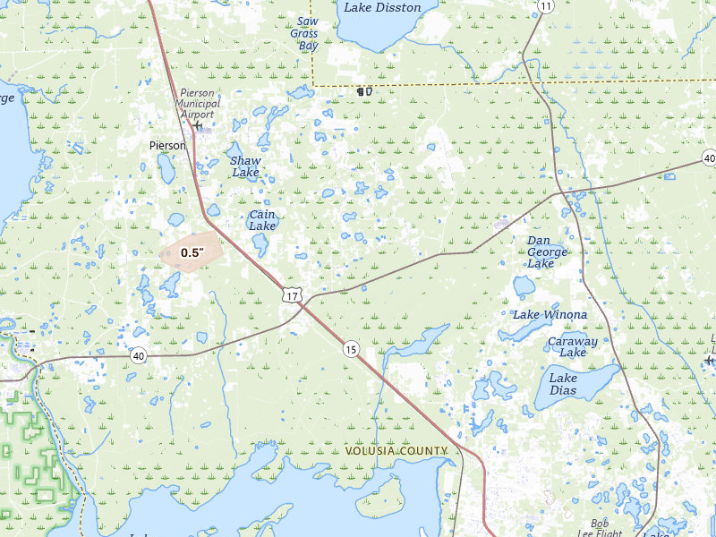 Radar-estimated hail-size map of the storm over Pierson, FL on Jul 6, 2026