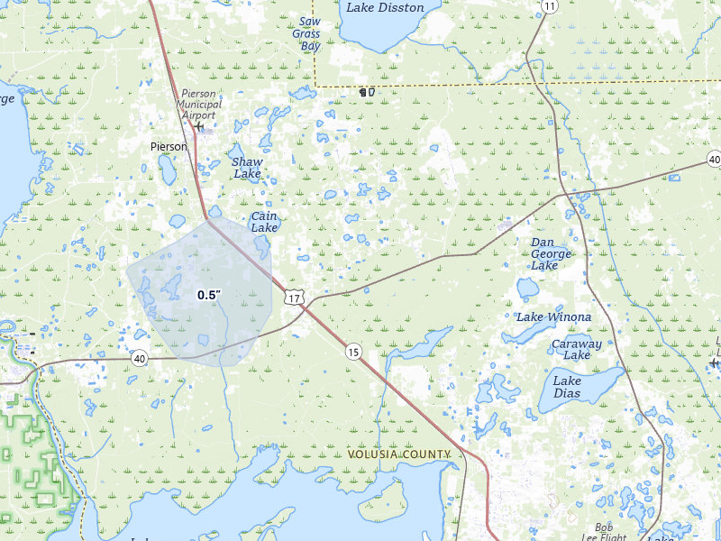 NEXRAD radar-signature map of the hail storm over Pierson, FL on Jul 6, 2026