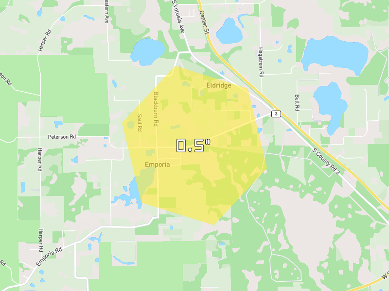 Hail map of Pierson, FL on Jul 6, 2026, hail up to 0.5"