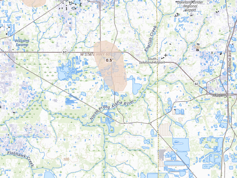 Radar-estimated hail-size map of the storm over Plant City, FL
