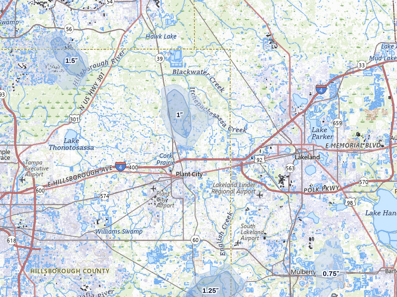 NEXRAD radar-signature map of the hail storm over Plant City, FL on Jun 27, 2026