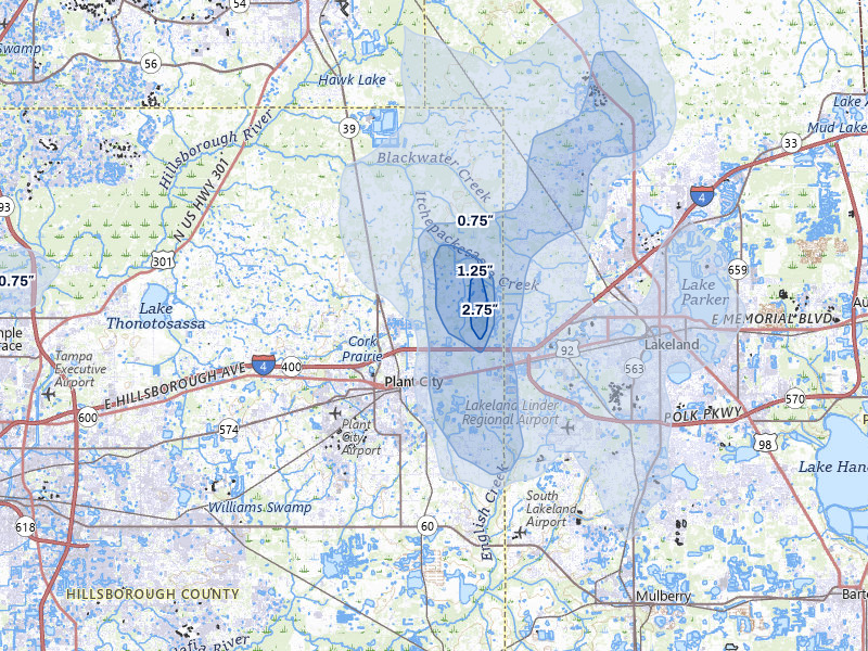NEXRAD radar-signature map of the hail storm over Plant City, FL on Jun 29, 2026