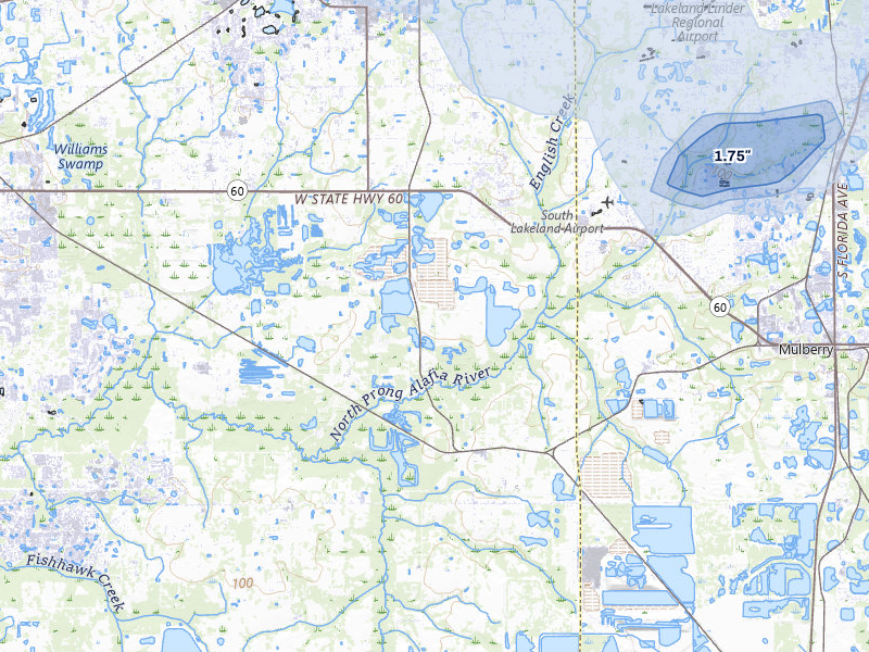 NEXRAD radar-signature map of the hail storm over Plant City, FL on Jul 1, 2026