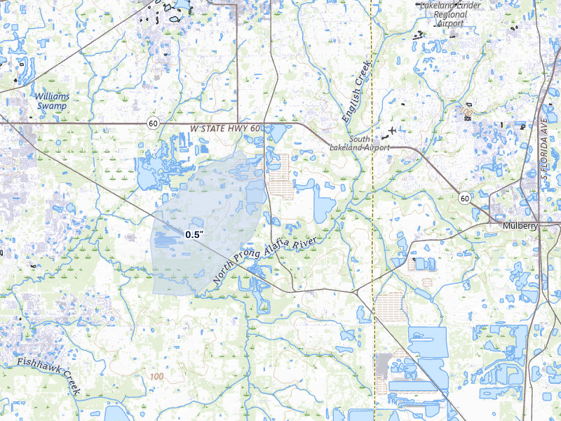 NEXRAD radar-signature map of the hail storm over Plant City, FL on Jul 7, 2026