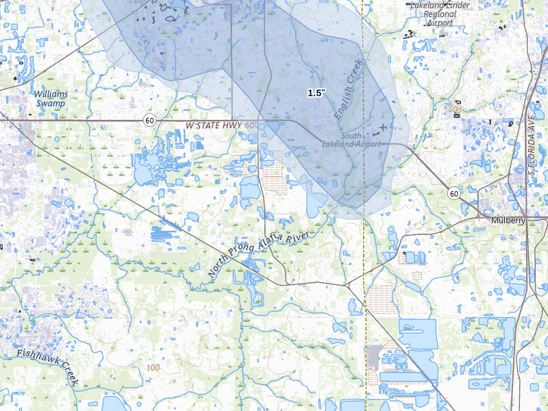NEXRAD radar-signature map of the hail storm over Plant City, FL on Jul 8, 2026