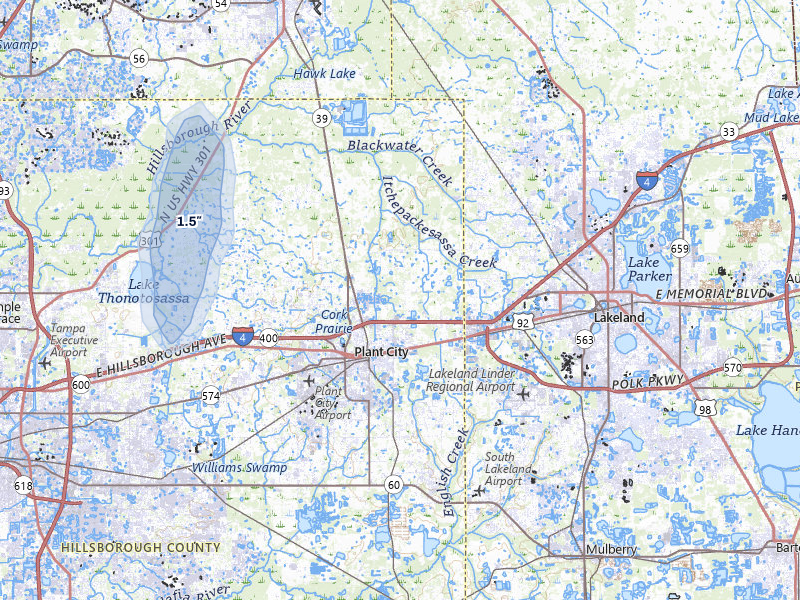 NEXRAD radar-signature map of the hail storm over Plant City, FL on Jul 11, 2026