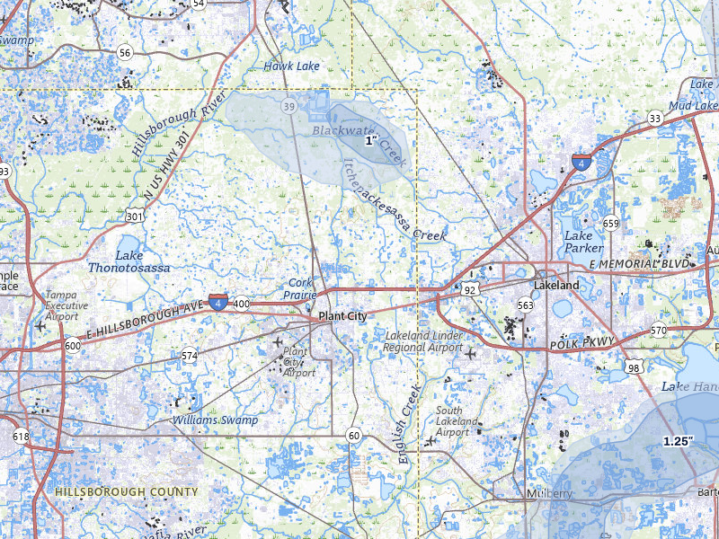 NEXRAD radar-signature map of the hail storm over Plant City, FL on Jul 25, 2026