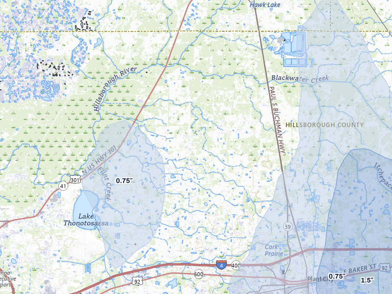 NEXRAD radar-signature map of the hail storm over Plant City, FL on Aug 8, 2026