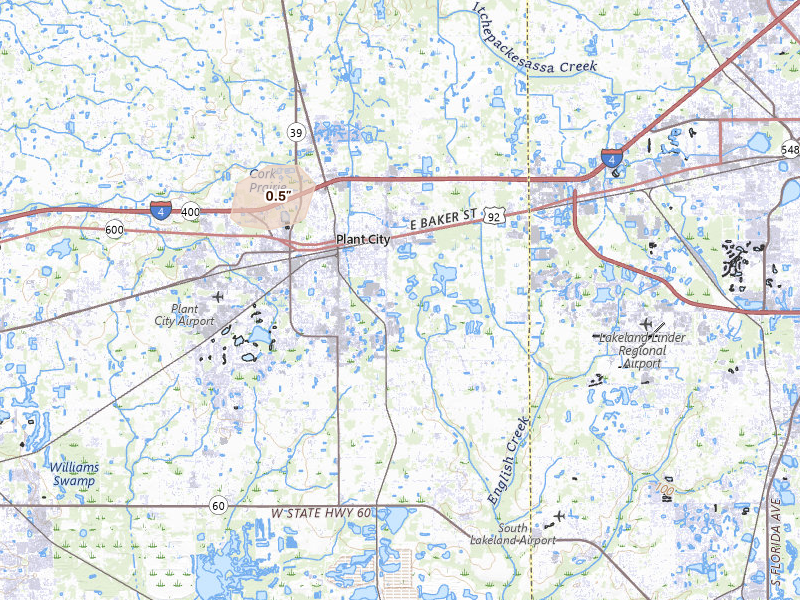 Radar-estimated hail-size map of the storm over Plant City, FL