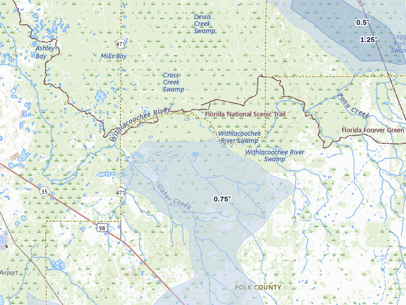 NEXRAD radar-signature map of the hail storm over Polk City, FL on Jun 29, 2026