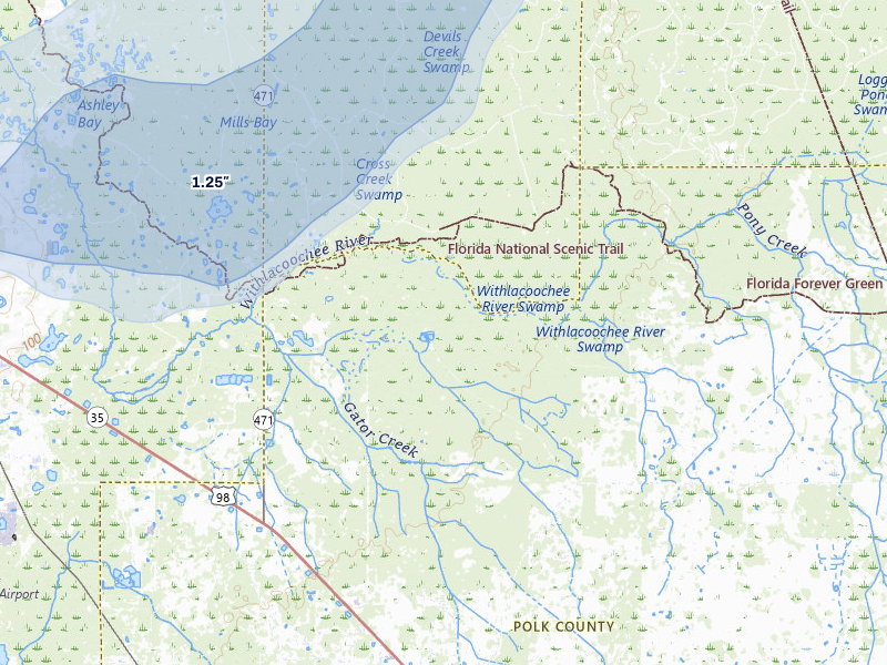 NEXRAD radar-signature map of the hail storm over Polk City, FL on Jun 30, 2026