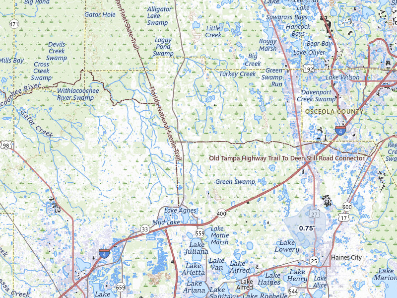 NEXRAD radar-signature map of the hail storm over Polk City, FL on Jul 30, 2026