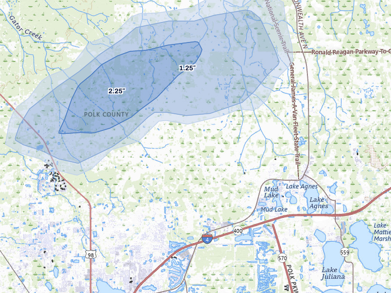 NEXRAD radar-signature map of the hail storm over Polk City, FL on Aug 20, 2026