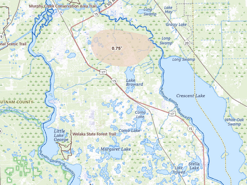 Radar-estimated hail-size map of the storm over Pomona Park, FL on May 23, 2026