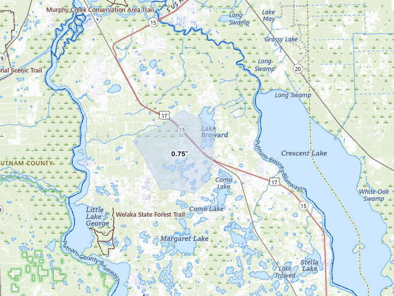 NEXRAD radar-signature map of the hail storm over Pomona Park, FL on Jun 28, 2026