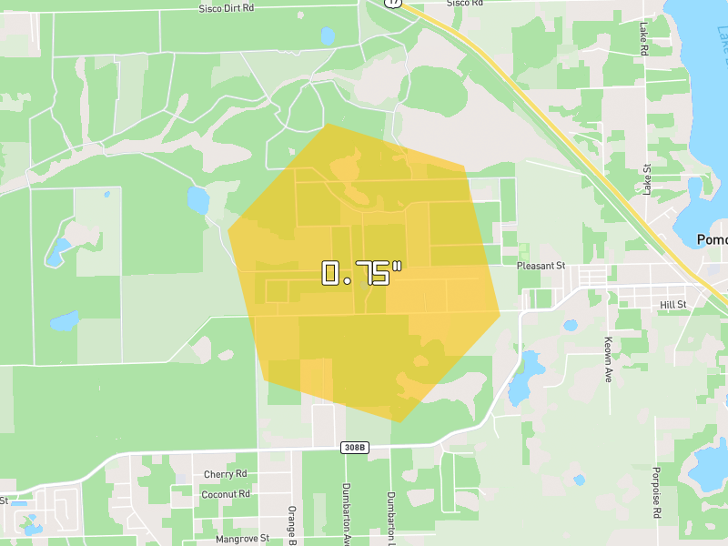 Hail map of Pomona Park, FL on Jun 28, 2026, hail up to 0.75"