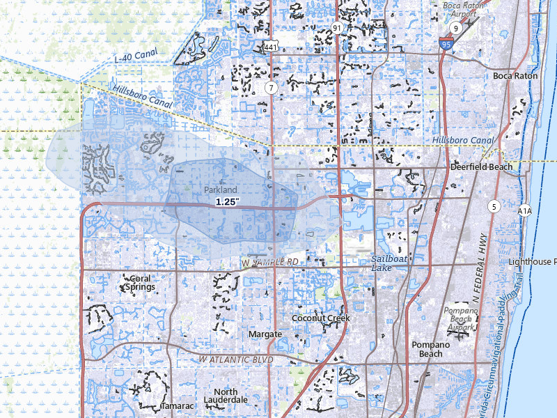 NEXRAD radar-signature map of the hail storm over Pompano Beach, FL on Aug 19, 2026