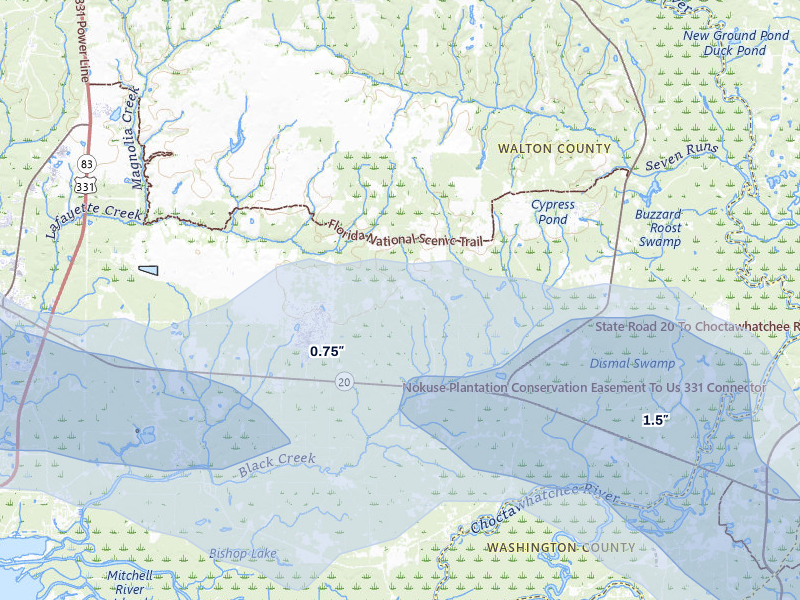 NEXRAD radar-signature map of the hail storm over Ponce De Leon, FL on Jul 30, 2026