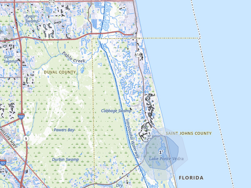 NEXRAD radar-signature map of the hail storm over Ponte Vedra Beach, FL on Aug 17, 2026