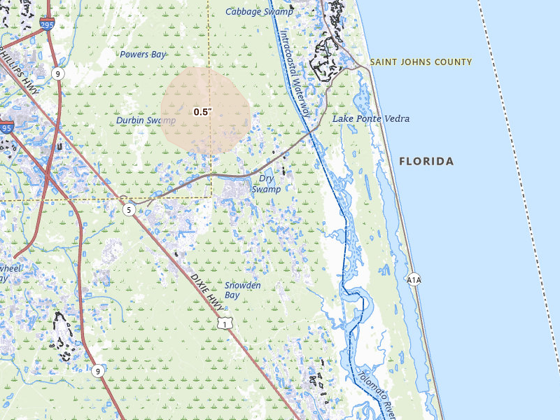 Radar-estimated hail-size map of the storm over Ponte Vedra, FL