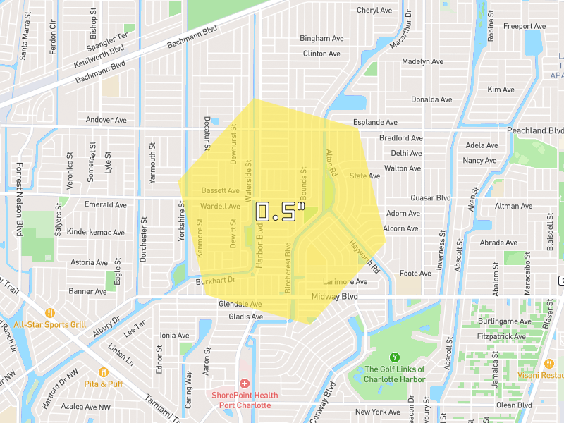Hail map of Port Charlotte, FL on Jun 26, 2026, hail up to 0.5"