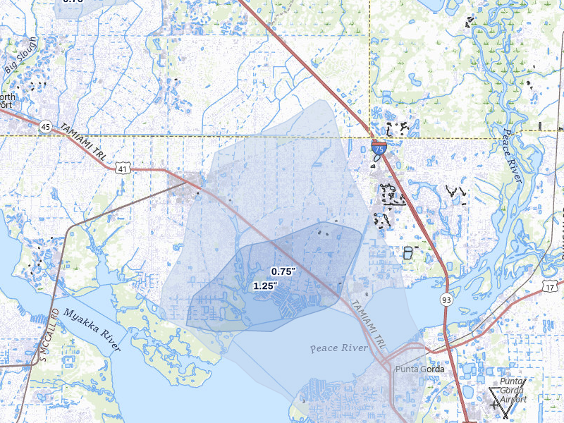 NEXRAD radar-signature map of the hail storm over Port Charlotte, FL on Jun 27, 2026