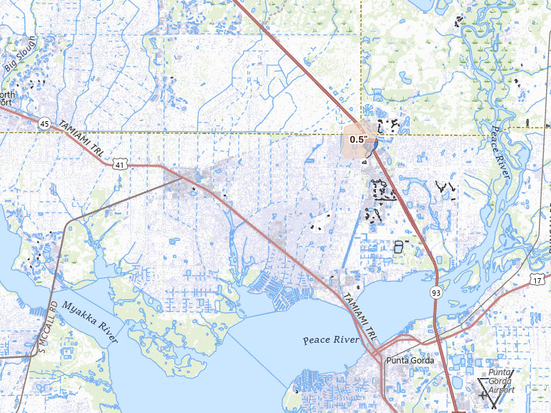 Radar-estimated hail-size map of the storm over Port Charlotte, FL on Jun 28, 2026