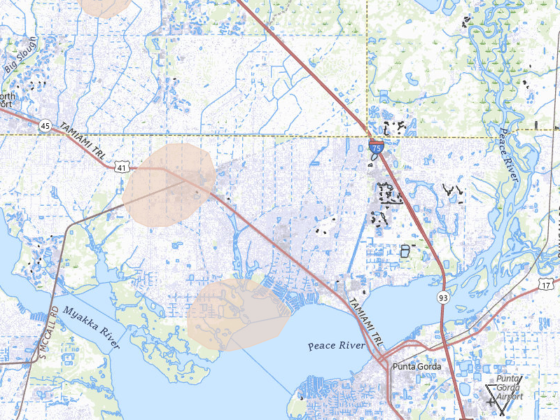 Radar-estimated hail-size map of the storm over Port Charlotte, FL on Jul 10, 2026