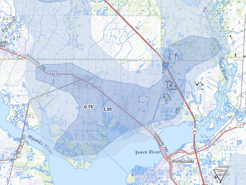 NEXRAD radar-signature map of the hail storm over Port Charlotte, FL on Jul 10, 2026