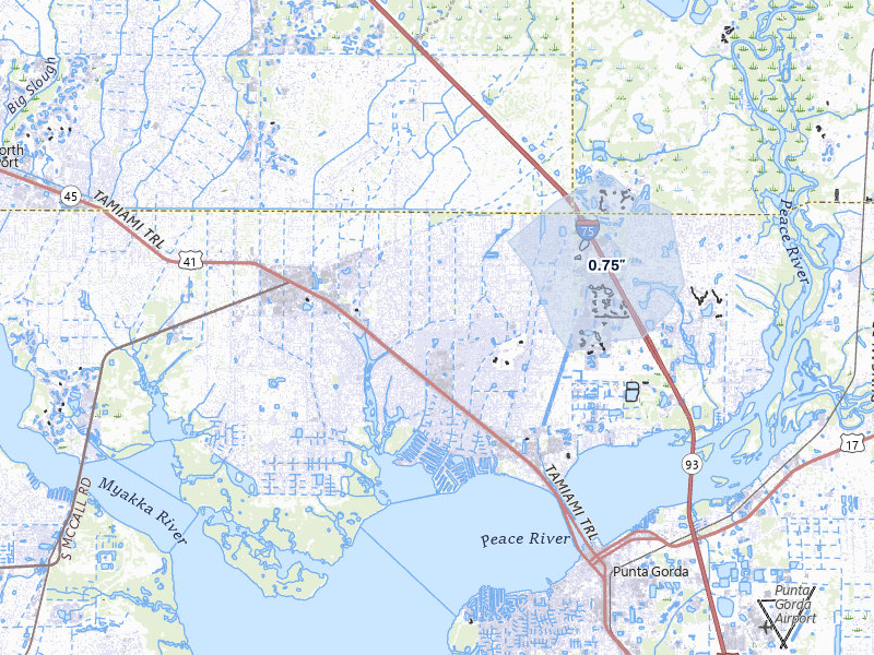 NEXRAD radar-signature map of the hail storm over Port Charlotte, FL on Jul 25, 2026