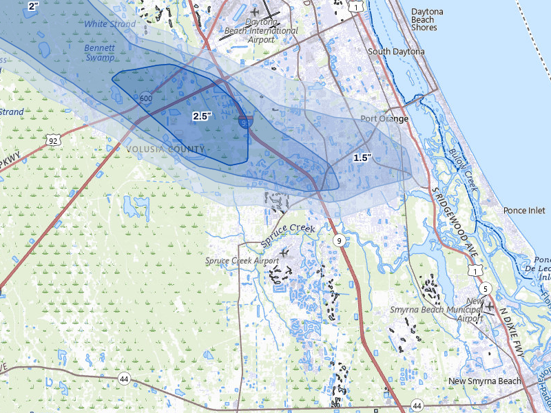 NEXRAD radar-signature map of the hail storm over Port Orange, FL on May 8, 2026