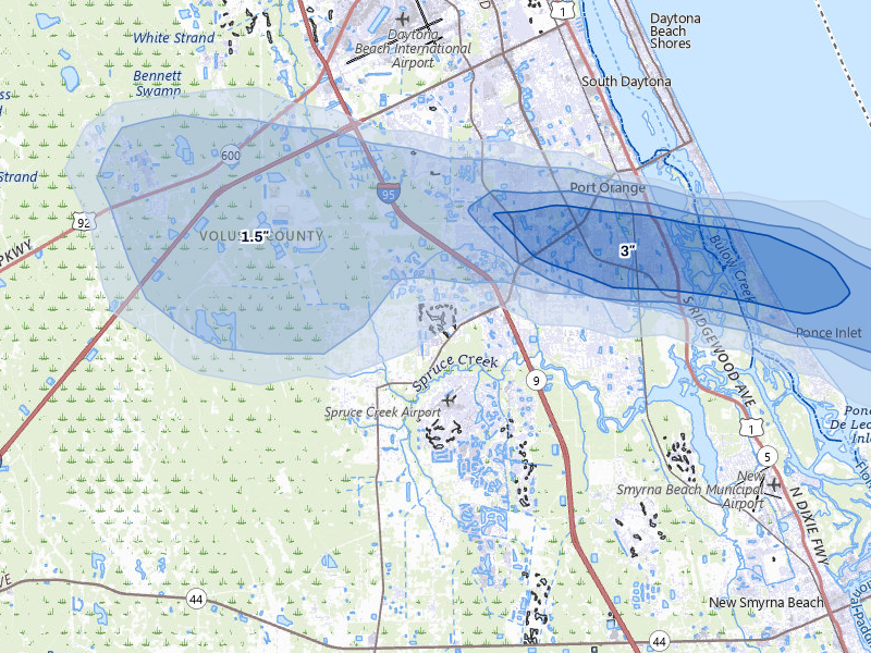 NEXRAD radar-signature map of the hail storm over Port Orange, FL on May 10, 2026