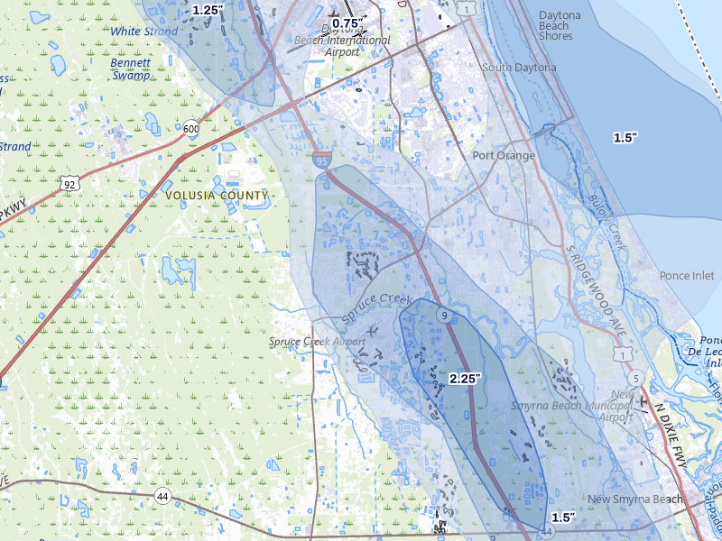 NEXRAD radar-signature map of the hail over Port Orange, FL