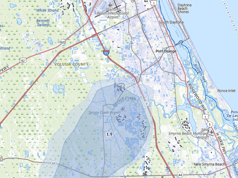 NEXRAD radar-signature map of the hail over Port Orange, FL