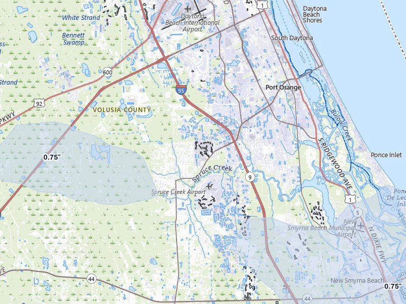 NEXRAD radar-signature map of the hail storm over Port Orange, FL on Jul 12, 2026