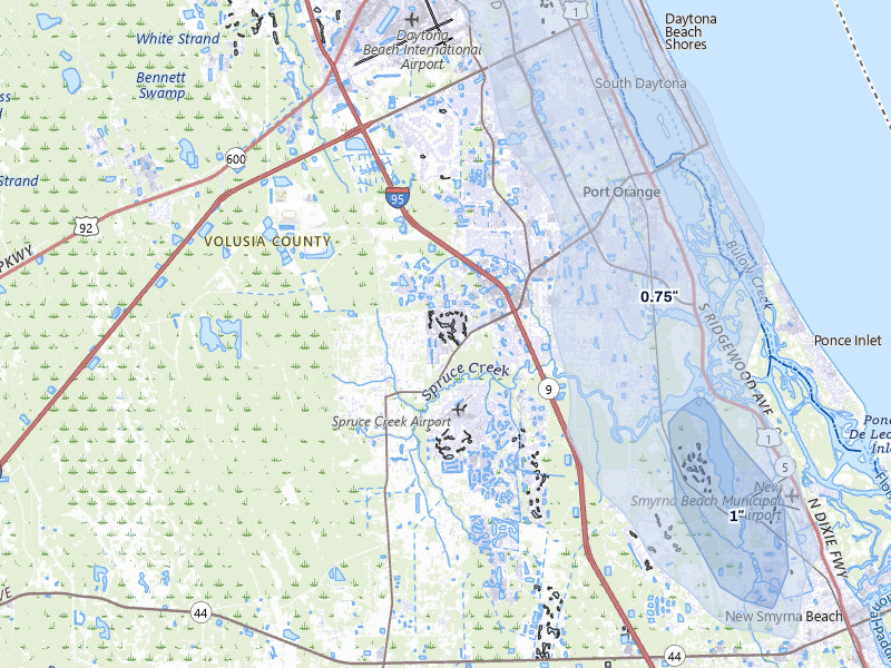 NEXRAD radar-signature map of the hail storm over Port Orange, FL on Jul 26, 2026