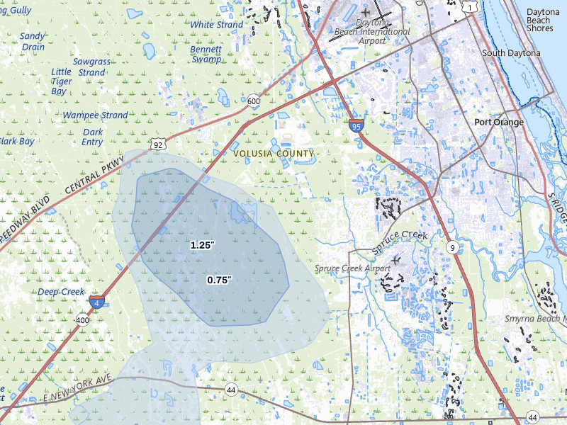 NEXRAD radar-signature map of the hail storm over Port Orange, FL on Aug 19, 2026