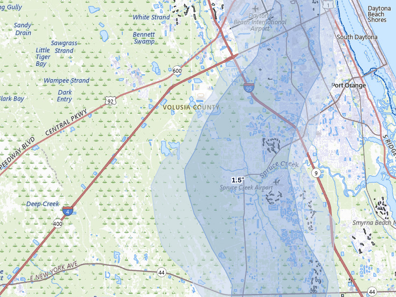 NEXRAD radar-signature map of the hail storm over Port Orange, FL on Aug 22, 2026