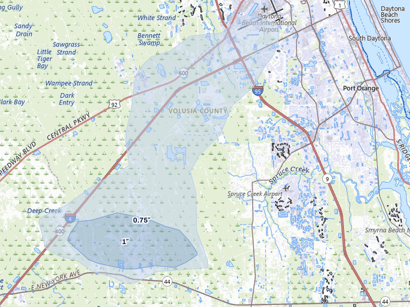NEXRAD radar-signature map of the hail storm over Port Orange, FL on Aug 26, 2026