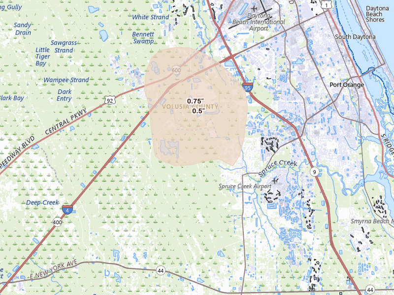 Radar-estimated hail-size map of the storm over Port Orange, FL