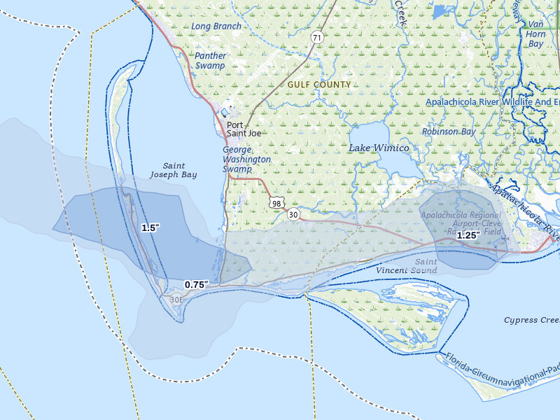 NEXRAD radar-signature map of the hail storm over Port Saint Joe, FL on Jun 30, 2026