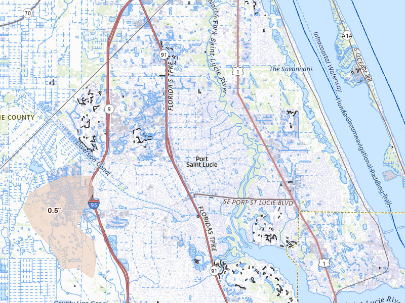 Radar-estimated hail-size map of the storm over Port Saint Lucie, FL