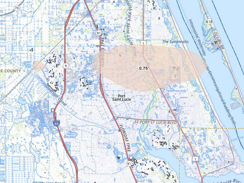 Radar-estimated hail-size map of the storm over Port Saint Lucie, FL